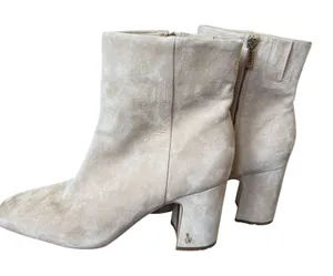 Sam Edelman Fawn Square Toe High Heel Booties Sz 11 Warm‎ Oat Suede Chic thumbnail 1