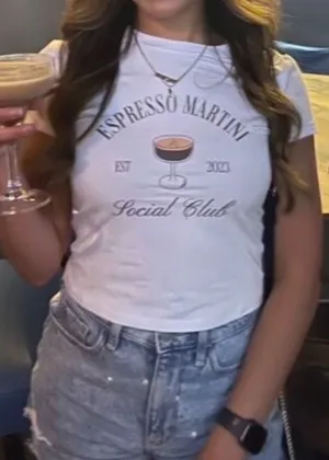 SHEIN EZwear Women's Crop Top 'Espresso Martini' Cocktail Short Sleeve T-Shirt thumbnail 1