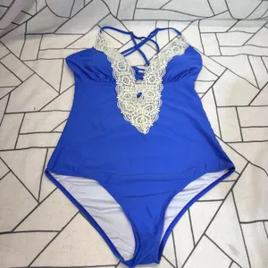 Cupshe One Piece Swimsuit Large‎ Blue Crochet Lace V-Neck Strappy Back Cutout thumbnail 3