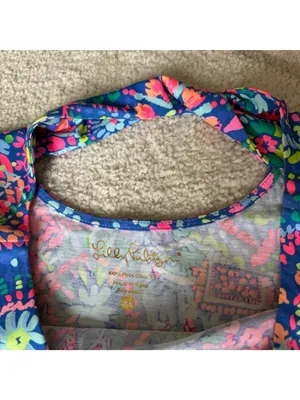 Lilly Pulitzer Style Bright Neon Long Sleeve Shift Dress Blue Pink Tropical XXS thumbnail 9