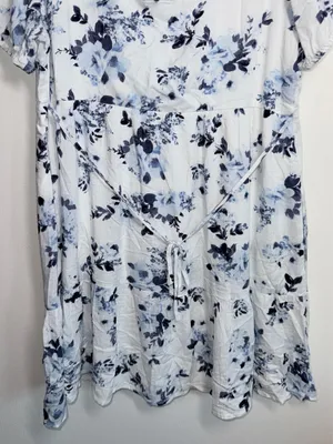 Maurices Floral Square Neck Babydoll Mini Dress White Blue Puff Sleeve thumbnail 8