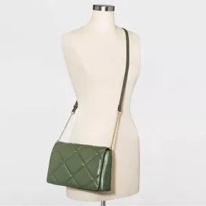 Olive Quilted Chain Shoulder Bag Purse NWT Green thumbnail 2