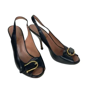 YVES SAINT LAURENT Black Leather Sling Back Heels - Size 36.5 thumbnail 5