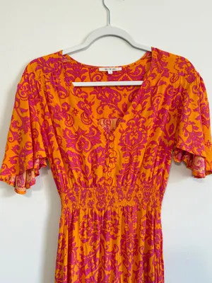 Anthropologie Abel the Label Pink Orange & Maxi Dress Size Small High Low Boho thumbnail 4