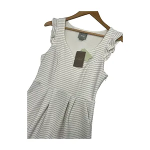 Anthropologie Maeve Dress Womens 4 Ivory Striped Fit Flare Ruffle Party Cottage thumbnail 4