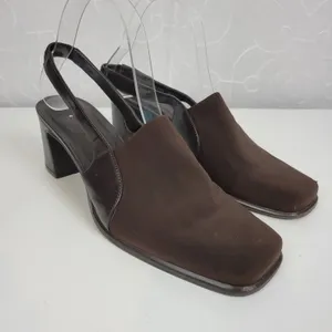 Bass Womens‎ Shoes Size 8.5 Brown Y2K Block Heel Sling Back Closed Square Toe thumbnail 6