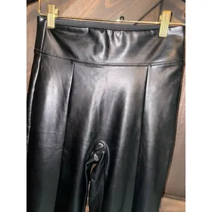 Abercrombie & Fitch Vegan Leather Split Hem Flare Leggings Black Size‎ Small S thumbnail 2