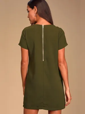 Lulus Shift and Shout Olive Green Shift Dress Size Medium NWT thumbnail 4