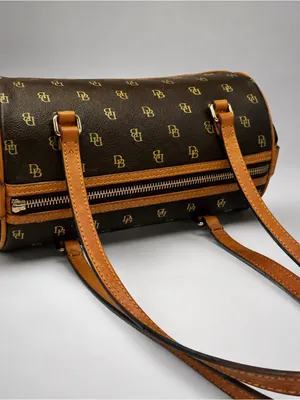 Dooney Bourke Y2K Signature Monogram Barrel Shoulder Bag Dark Brown Leather Trim thumbnail 8