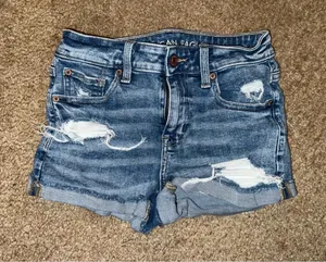 American Eagle Outfitters Shortie Denim Shorts‎ Distressed Blue Size 2 thumbnail 1