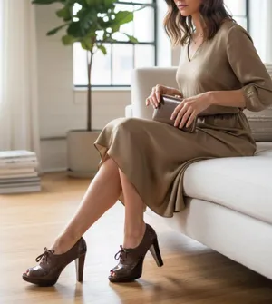 Coach Claudine brown patten leather and suede peek a boo heels. thumbnail 1