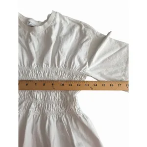 GANNI Top Shirt Women's Small Shirred Blouse Organic Cotton Jersey White #KL6-1 thumbnail 7