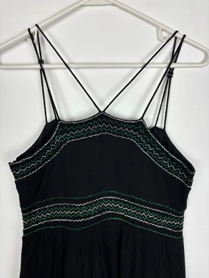 Anthropologie Maeve Dress Size 4 Black Embroidered Strappy Fit Flare Boho Gauze thumbnail 5
