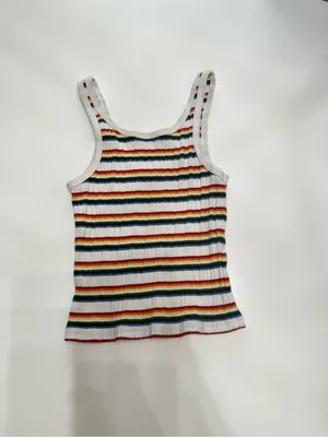 Brandy Melville Striped Ribbed Tank Top in White Multicolor thumbnail 4