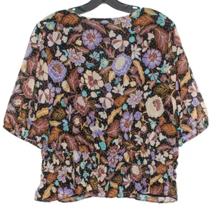 Ann Taylor Top Batik Floral Boho Cottage Romantic Retro Feminine Smocked Large thumbnail 2