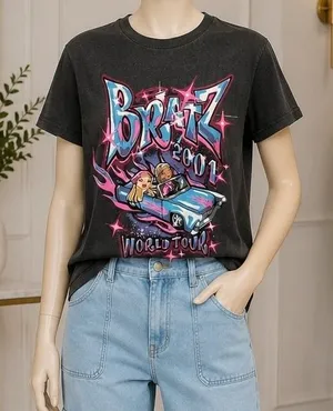 Dolls Kill Womens T-Shirt Bratz 2001 World Tour Graphic Charcoal Gray Small thumbnail 1