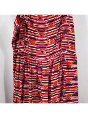 LOFT Striped Tiered Midi Dress Size 12 Pink Red thumbnail 3