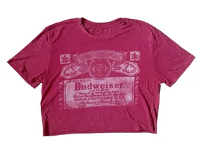 Budweiser Pink Cropped Graphic Tee Size Large thumbnail 1