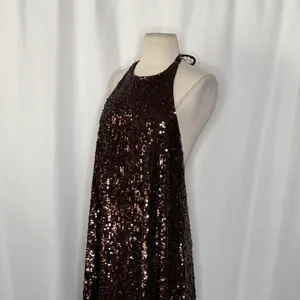 ZARA Chocolate Brown Sequin Halter Maxi Dress‎ Festive Party Sequinned Small thumbnail 8