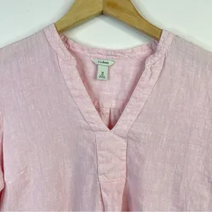 LL Bean Light Pink Premium Flax Linen Split Neck Tunic Top Shirt Blouse womens M thumbnail 4