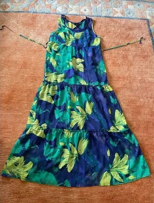 Mossimo Blue & Green Watercolor Chiffon Sleeveless Maxi Dress With Slip S thumbnail 1