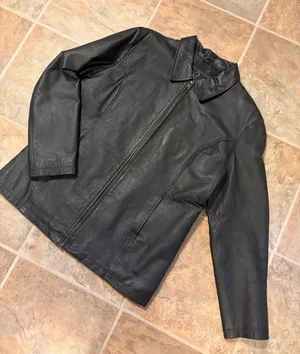 Triage women’s 2X Black leather jacket quilted padded lining nylon polyester thumbnail 1