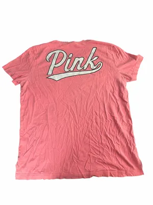Victoria's Secret PINK Short Sleeve Pocket T-Shirt Coral Pink Script Logo Large thumbnail 2