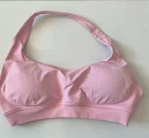 DFYNE Halter Neck Sports Bra Pink Seamless Ribbed Band Small Workout Gym Top thumbnail 1