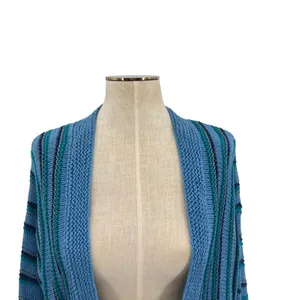 Storybook Knits Jazzy Weave Shrug Sweater Blue Striped Knit Cardigan Size‎ Large thumbnail 2