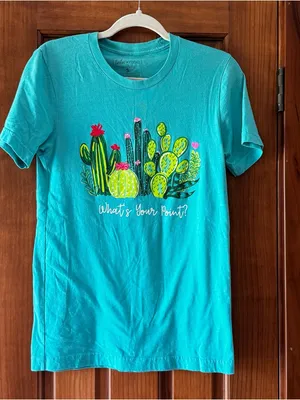 Lulu Mac Graphic T-shirt Women’s Small Turquoise “What’s Your Point? Cactus thumbnail 1