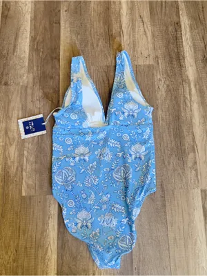 Roller Rabbit Women's Light Blue Floral One-Piece with Deep V thumbnail 7