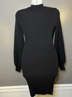 Windsor Dress Womens Medium Black Ribbed Knit Mock Neck Bodycon Sweater Mini thumbnail 6