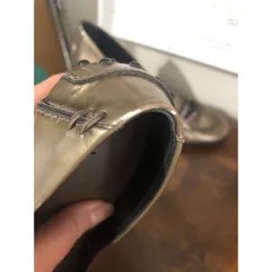 Vintage Tods Bronze Green Metallic Leather Block Heel Loafers 37.5 Y2K 90s thumbnail 10