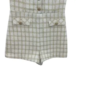 Endless Rose Suited Tweed Romper Plaid Check White Gold‎ Size Medium thumbnail 7
