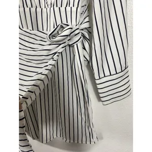 Abercrombie & Fitch White and Black Striped Wrap Mini Dress Size MT thumbnail 8