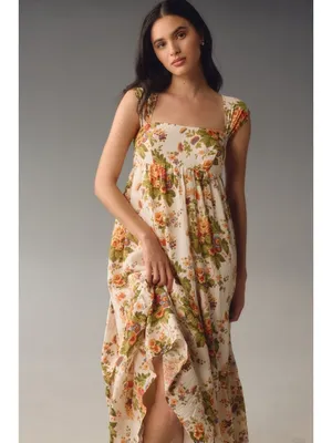 NWT Anthropologie Sleeveless Square-Neck Maxi in Orange Floral Motif Dress M thumbnail 2