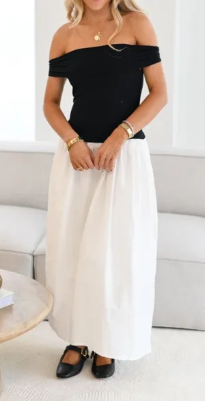 Off Shoulder Dress in classic white and black thumbnail 1