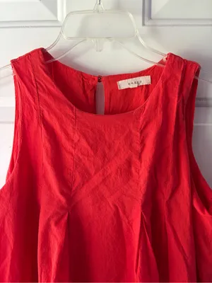 entro Bright Coral Sleeveless Embroidered midi shift dress Sz S cottagecore thumbnail 2