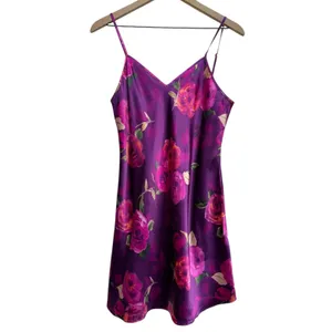 Vtg 90s Morgan Taylor‎ Purple Floral Mini Slip Dress Size S Satin Y2K Lingerie thumbnail 2