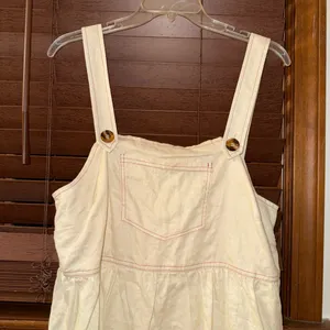 Anthropologie NWT ReMADE By UO Made In LA EcoVero™ Cream Linen Shortall Button-Straps Dress S thumbnail 10