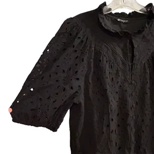 PrettyGarden‎ Women's Black Embroidered Blouse L Long Puff Sleeve thumbnail 4