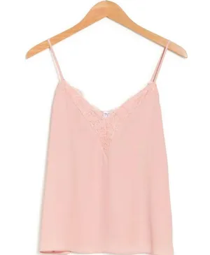 Blush Pink V Neck Lace Trim Cami Tank Top XSmall NWT thumbnail 3