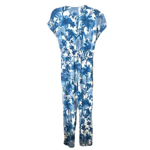 ZARA Floral Tie Front Linen Blend Jumpsuit Blue Small‎ thumbnail 4