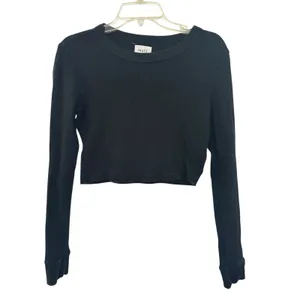 MATE the Label Organic Thermal Boxy Crop top in jet black size small thumbnail 3