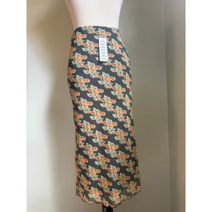Urban Outfitters Orange Fruit y2k Mesh Midi Skirt dainty Slit NWT S whimsi boho thumbnail 4