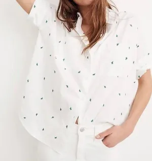 Embroidered Cactus Courier Oversized Short Sleeve Button Down Shirt 🌵 thumbnail 1