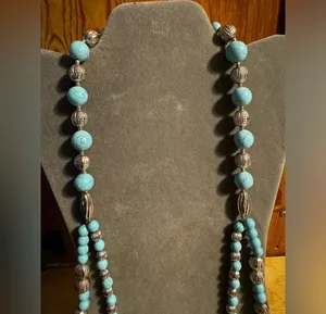 Fashion Long Beaded Statement Necklace Blue thumbnail 3