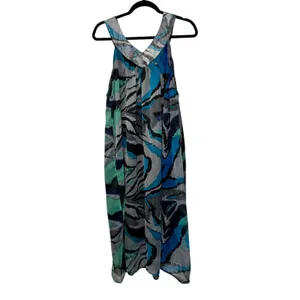 PSD Plus Size‎ Blue Abstract Print Maxi Dress Sleeveless V Neck Casual thumbnail 7