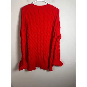 J.Crew Womens Red Cable-Knit Side-Slit Crewneck‎ Sweater BM401 L-XL NEW thumbnail 10
