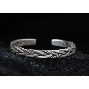 NEW Solid Unisex Braided 925‎ Sterling Silver Cuff Bracelet thumbnail 9